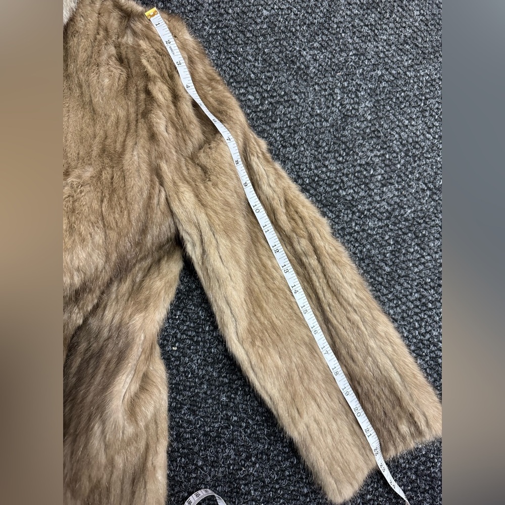 Brown stripped mink fur jacket coat with blue Fox trim - Picture 16 of 16
